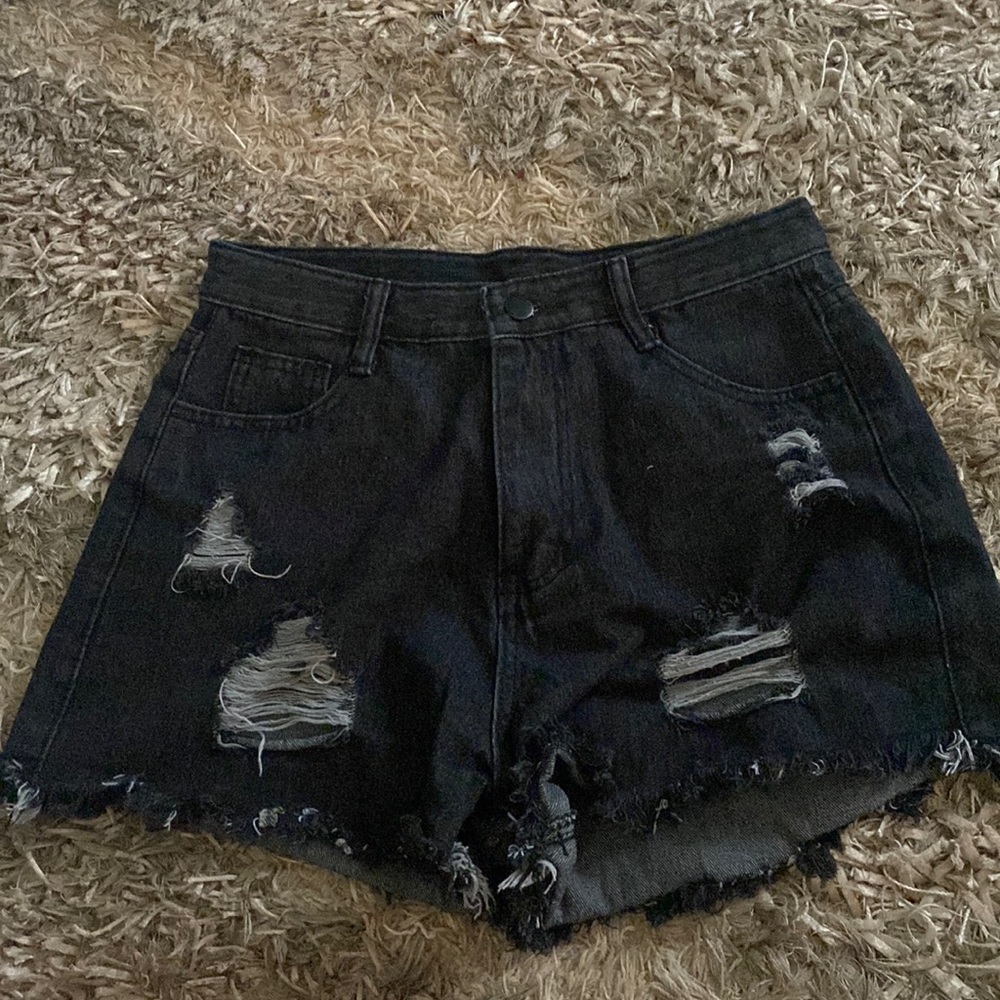 Medium black rip jean short from shein